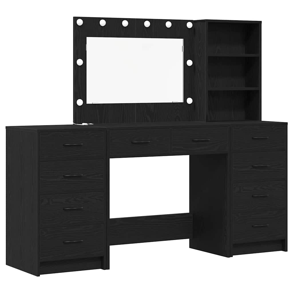 Sminkebord med speillys 3 pcs Svart Eik Konstruert tre