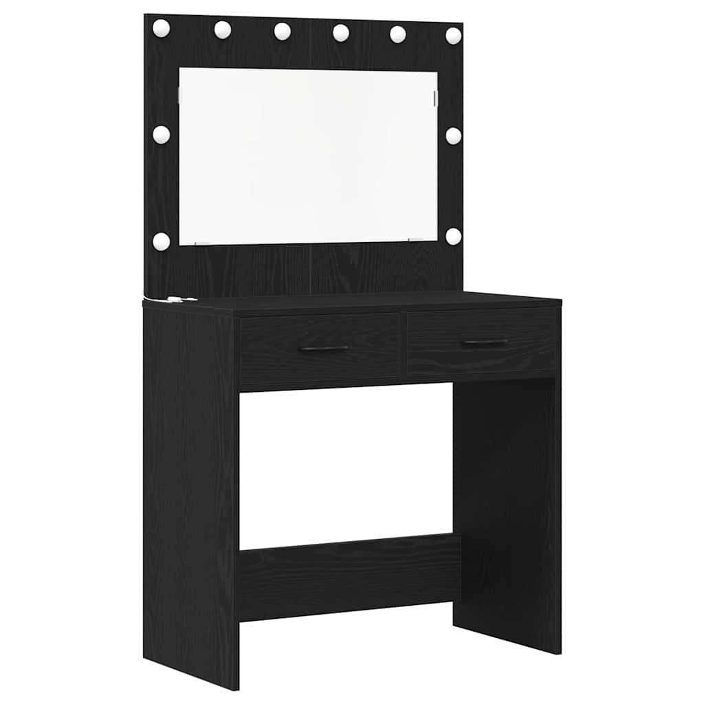 Sminkebord med speillys 3 pcs Svart Eik Konstruert tre
