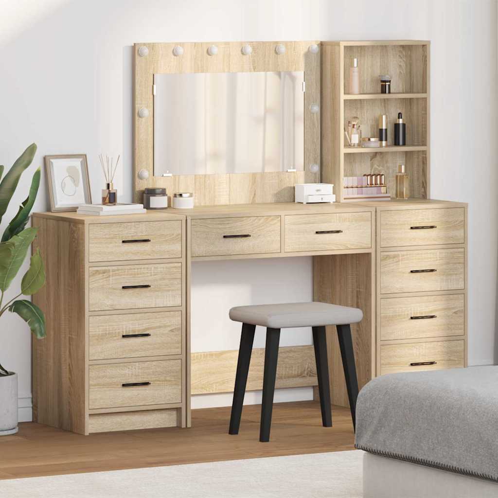 Sminkebord med speillys 3 pcs Sonoma eik Konstruert tre