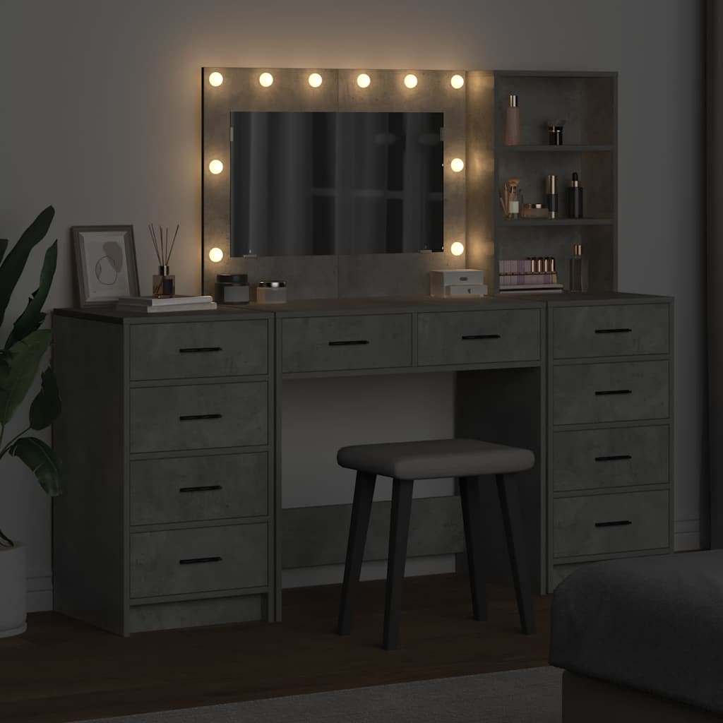 Sminkebord med speillys 3 pcs Betonggrå Konstruert tre