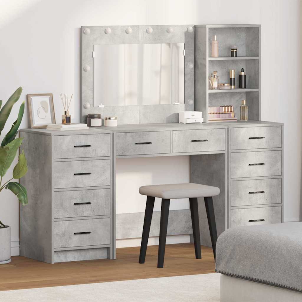 Sminkebord med speillys 3 pcs Betonggrå Konstruert tre