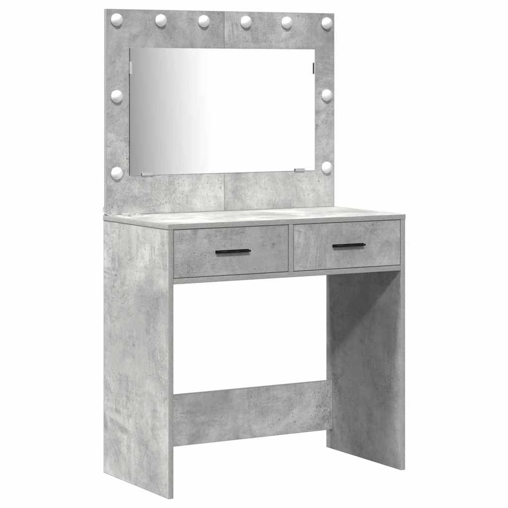 Sminkebord med speillys 3 pcs Betonggrå Konstruert tre