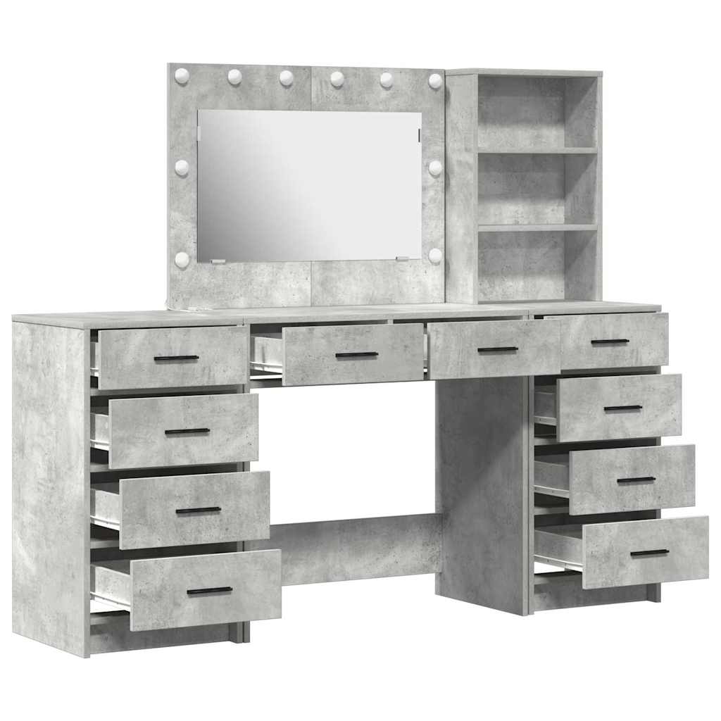 Sminkebord med speillys 3 pcs Betonggrå Konstruert tre