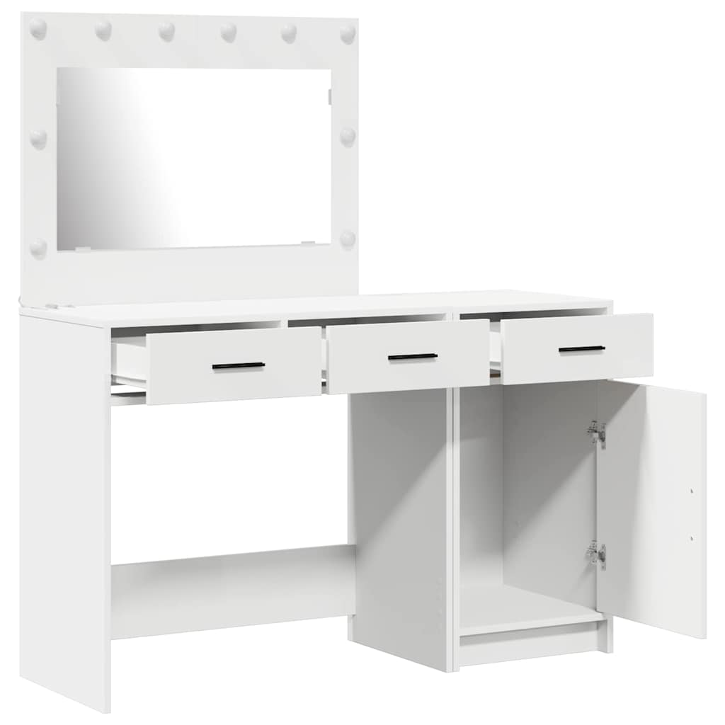Sminkebord med speillys med skuff 2 pcs Hvit Konstruert tre