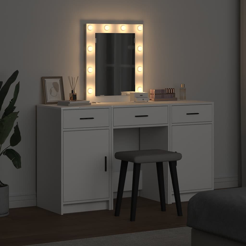Sminkebord med speillys Hvit 50 x 41 x 135 cm Konstruert tre