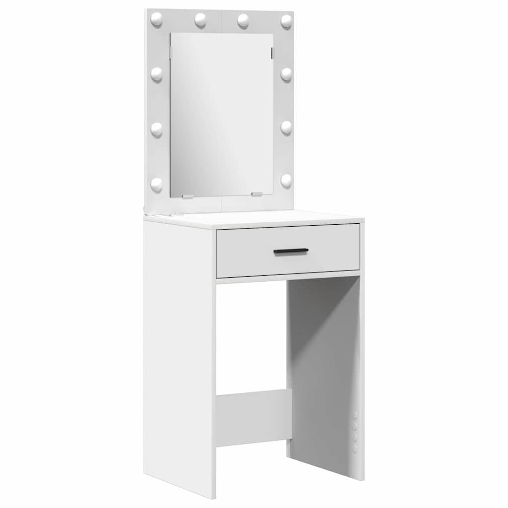 Dressingbordsett med LED med speillys 2 pcs Hvit Konstruert tre
