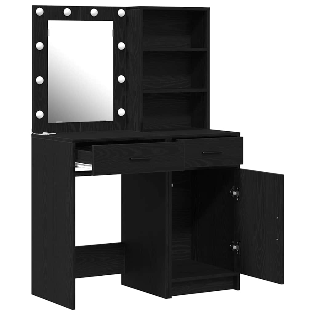 Dressingbordsett med LED med dør 2 pcs Svart Eik Konstruert tre