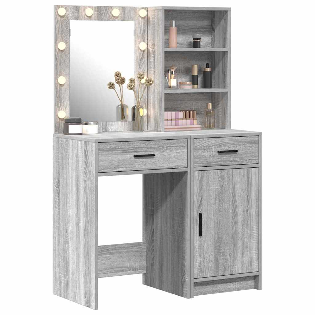 Dressingbordsett med LED 2 pcs Grå Sonoma Konstruert tre