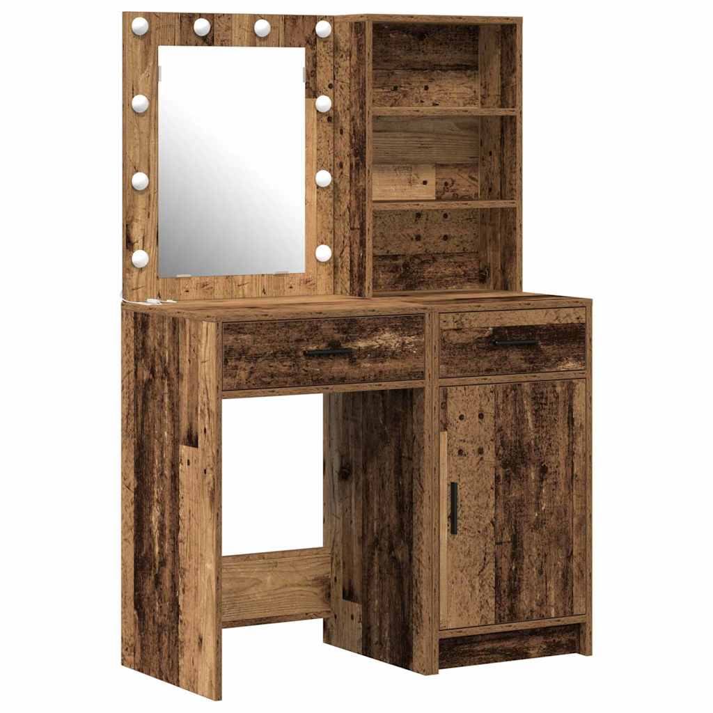 Dressingbordsett med LED 2 pcs Gammelt tre Konstruert tre