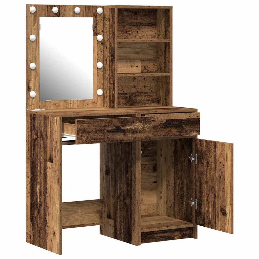 Dressingbordsett med LED 2 pcs Gammelt tre Konstruert tre