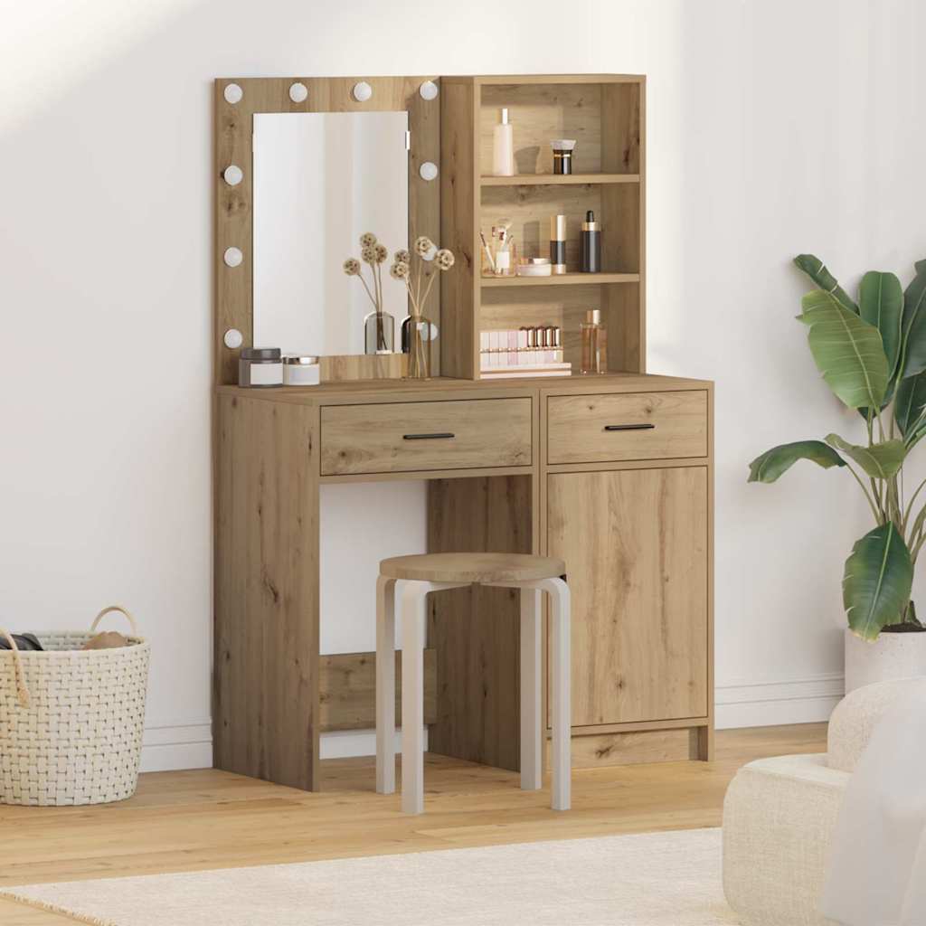 Dressingbordsett med LED 2 pcs Artisan Eik Konstruert tre