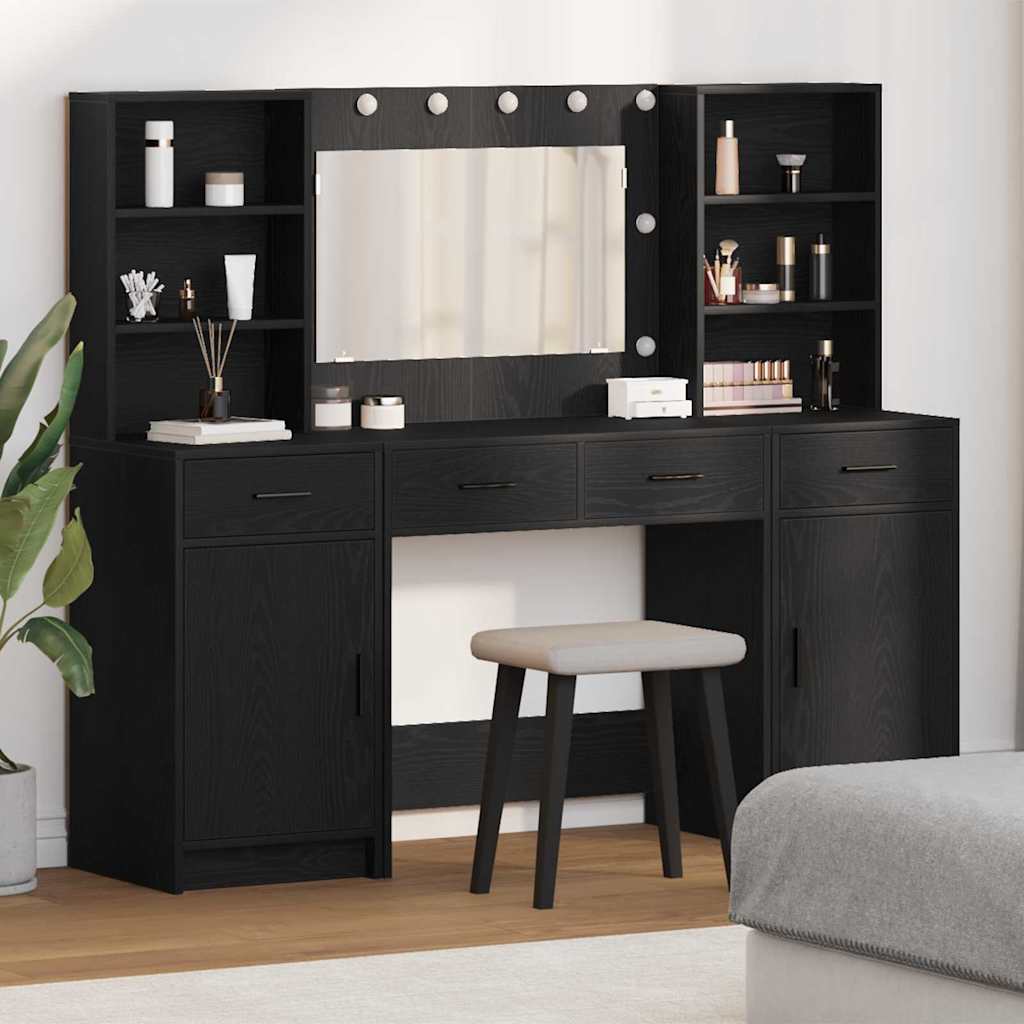 Dressingbordsett med LED med dør 3 pcs Svart Eik Konstruert tre