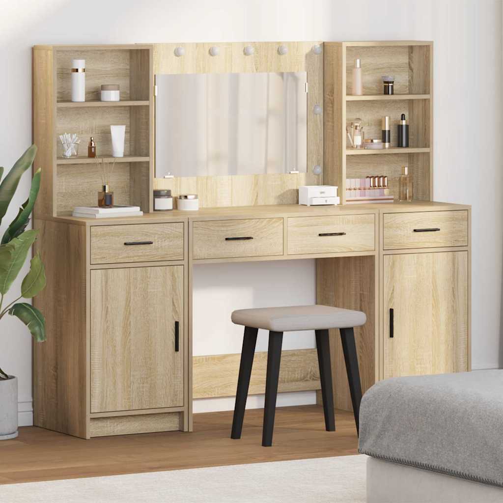 Dressingbordsett med LED 3 pcs Sonoma eik Konstruert tre
