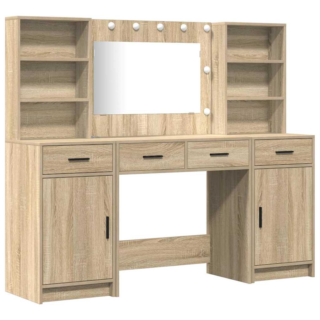 Dressingbordsett med LED 3 pcs Sonoma eik Konstruert tre
