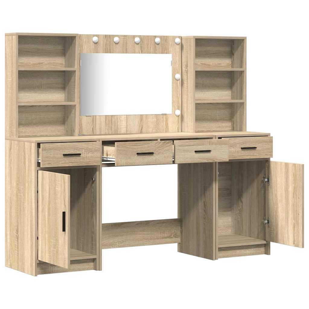 Dressingbordsett med LED 3 pcs Sonoma eik Konstruert tre