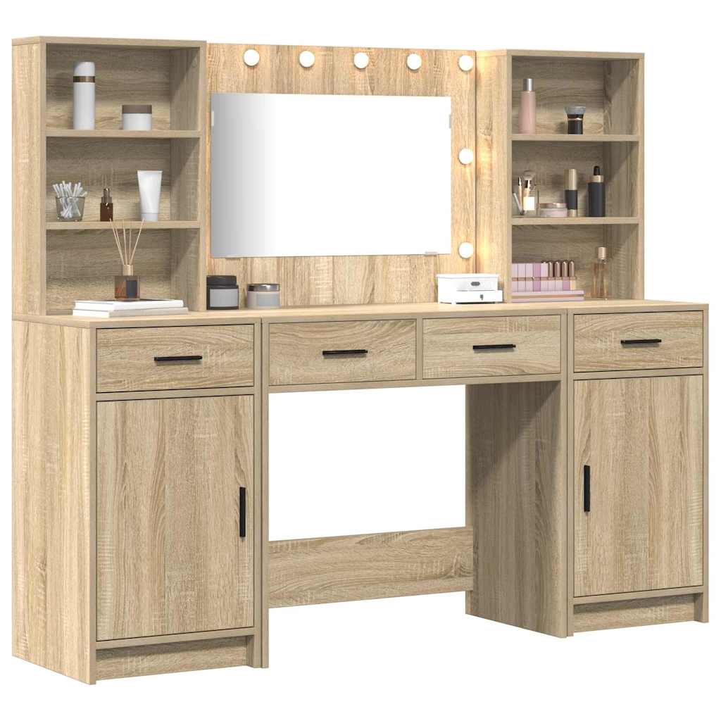 Dressingbordsett med LED 3 pcs Sonoma eik Konstruert tre
