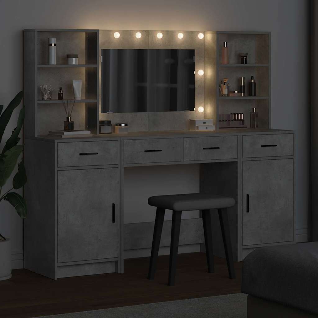 Dressingbordsett med LED med dør 3 pcs Betonggrå Konstruert tre