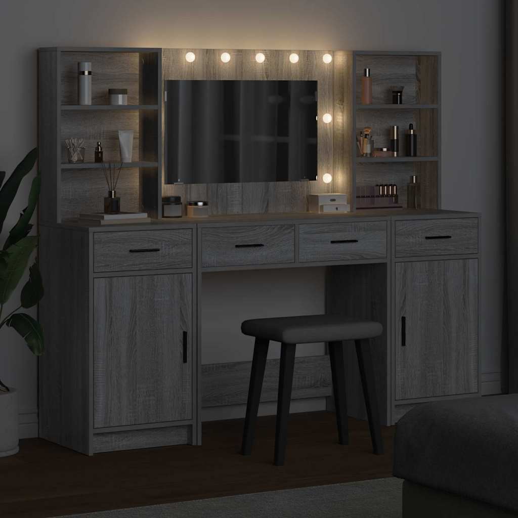 Dressingbordsett med LED 3 pcs Grå Sonoma Konstruert tre