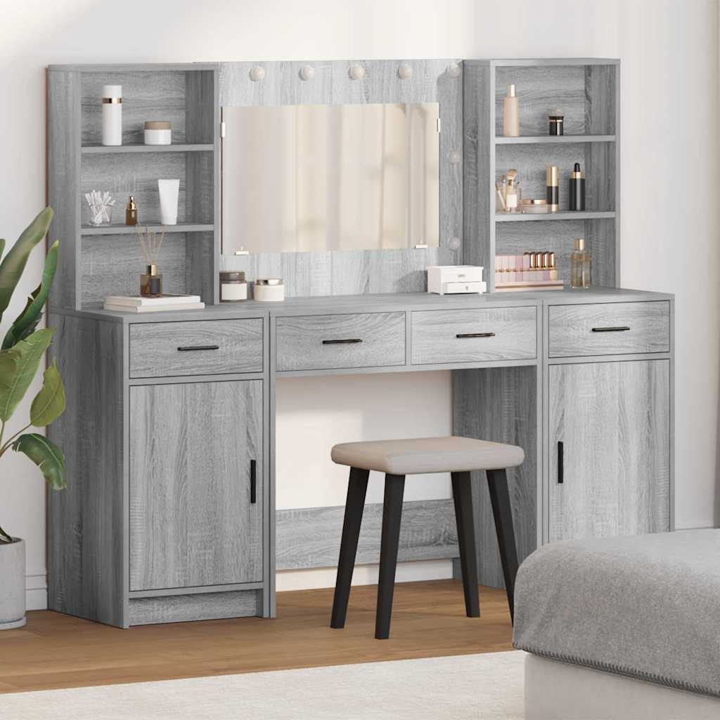 Dressingbordsett med LED 3 pcs Grå Sonoma Konstruert tre