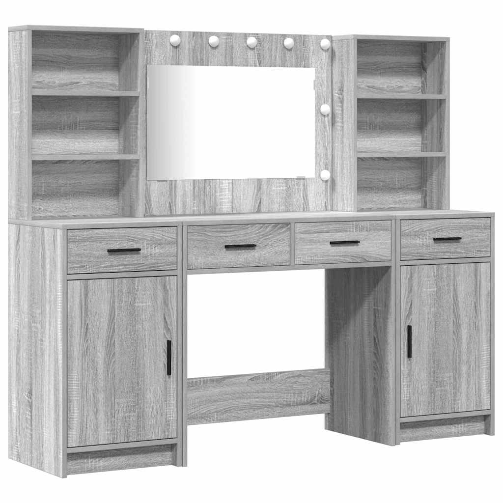 Dressingbordsett med LED 3 pcs Grå Sonoma Konstruert tre