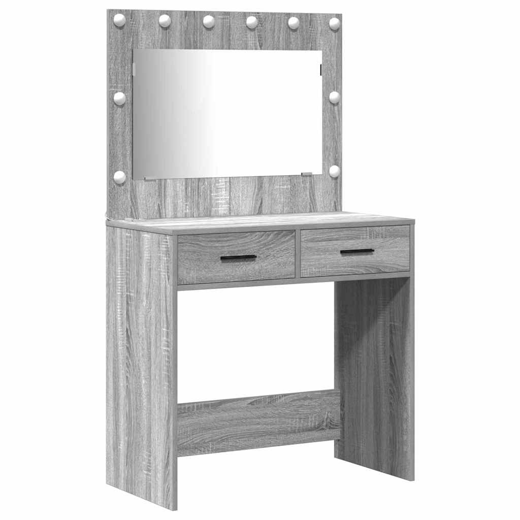 Dressingbordsett med LED 3 pcs Grå Sonoma Konstruert tre