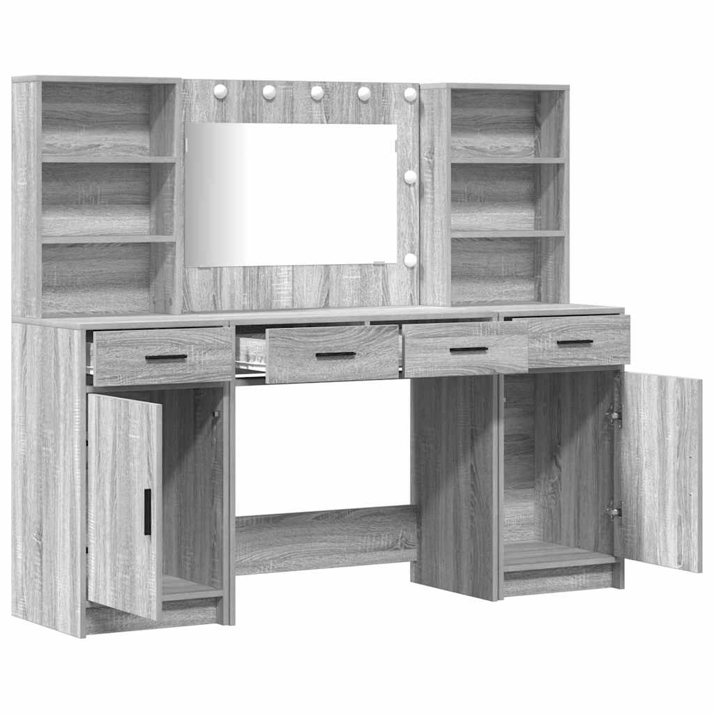 Dressingbordsett med LED 3 pcs Grå Sonoma Konstruert tre
