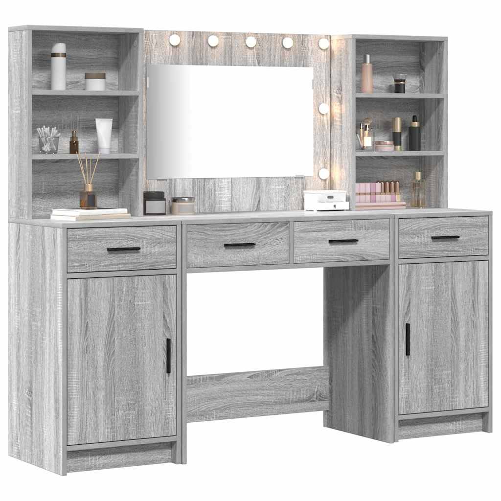 Dressingbordsett med LED 3 pcs Grå Sonoma Konstruert tre