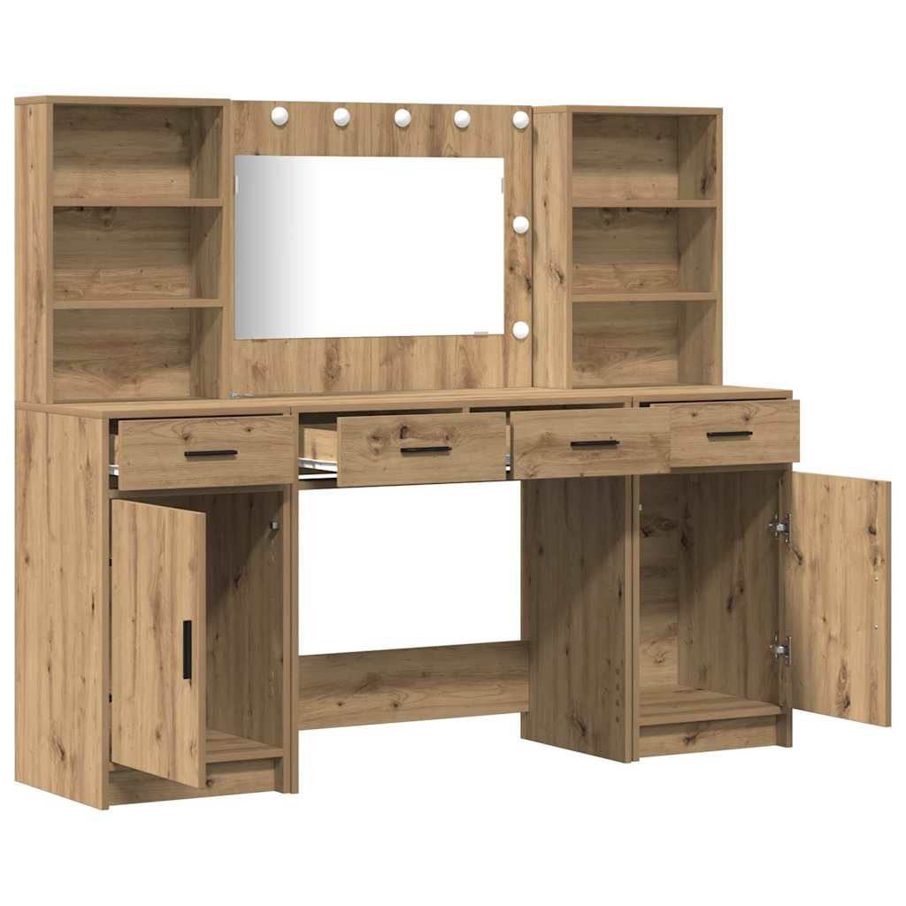 Dressingbordsett med LED 3 stk. Artisan Eik Konstruert tre