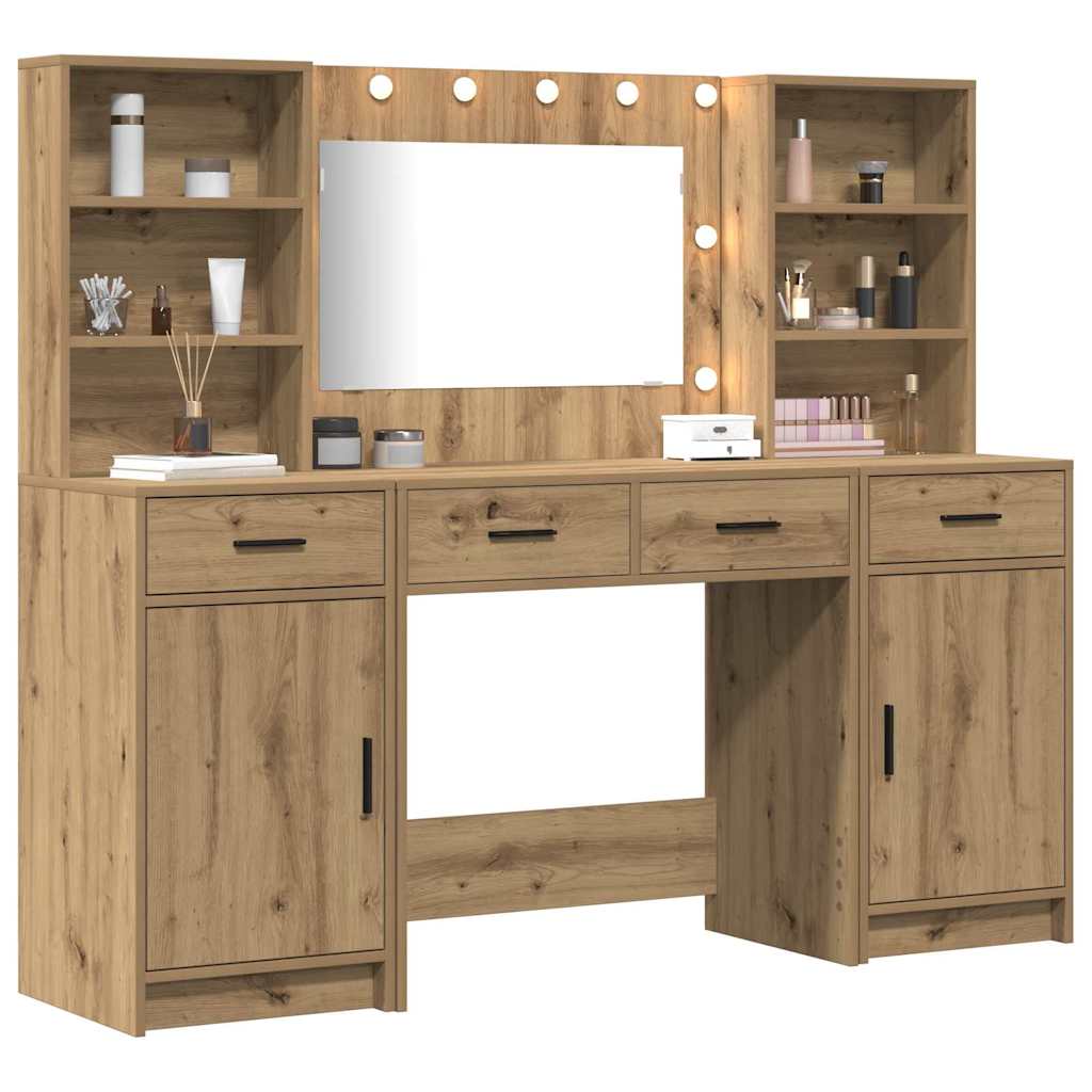 Dressingbordsett med LED 3 stk. Artisan Eik Konstruert tre