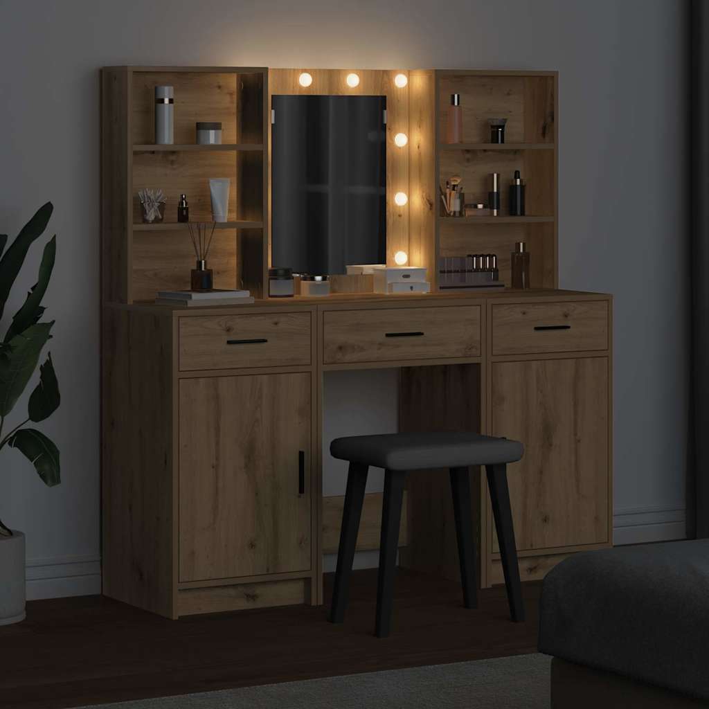 Dressingbordsett med LED 3 stk. Artisan Eik Konstruert tre