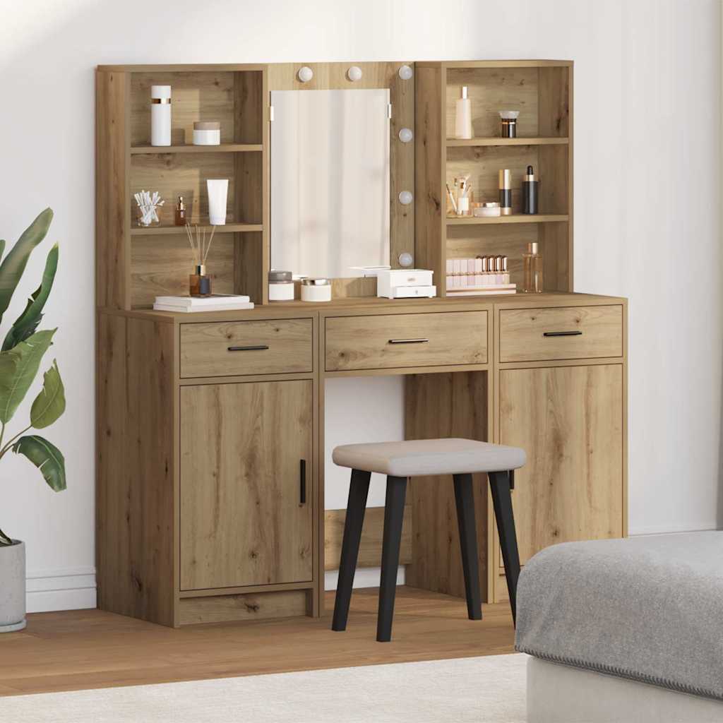 Dressingbordsett med LED 3 stk. Artisan Eik Konstruert tre