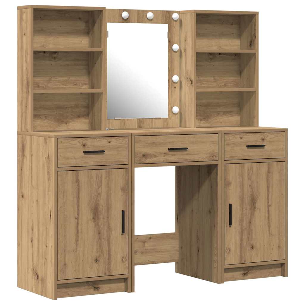 Dressingbordsett med LED 3 stk. Artisan Eik Konstruert tre