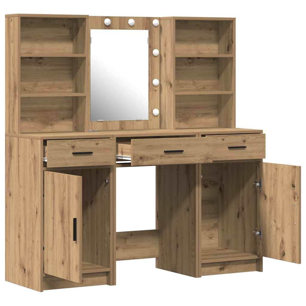 Dressingbordsett med LED 3 stk. Artisan Eik Konstruert tre