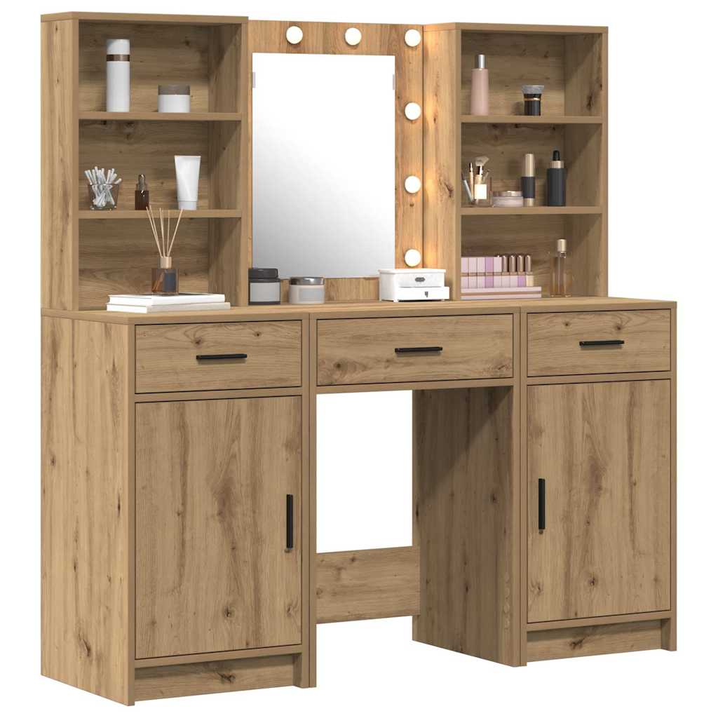Dressingbordsett med LED 3 stk. Artisan Eik Konstruert tre