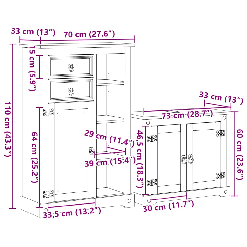 Baderomsskap 2 stk Corona heltre furu