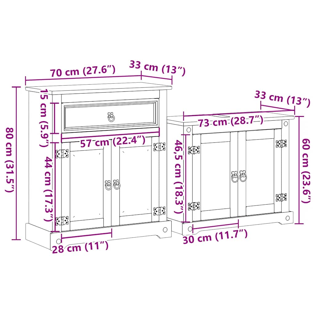 Baderomsskap 2 stk Corona heltre furu