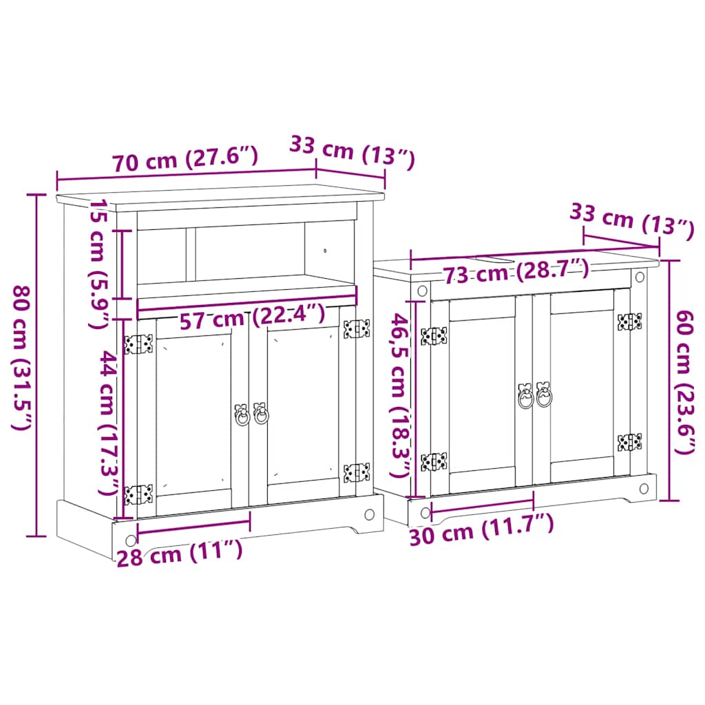 Baderomsskap 2 stk Corona heltre furu