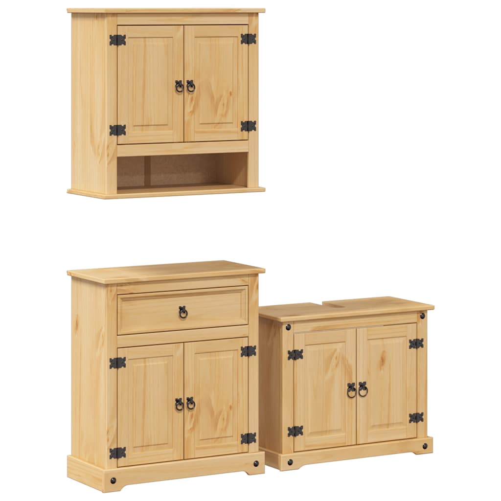 Baderomsskap 3 stk Corona heltre furu vidaXL