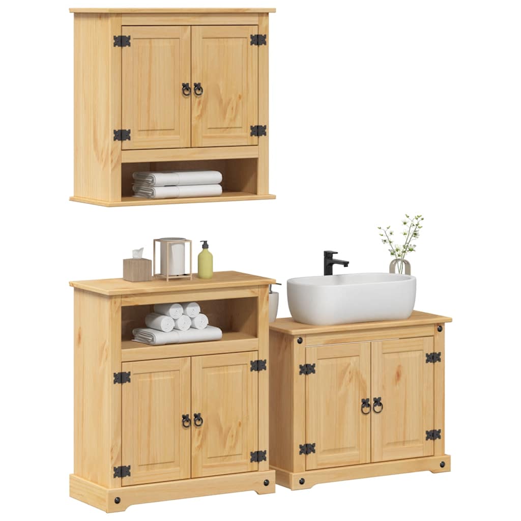 Baderomsskap 3 stk Corona heltre furu vidaXL