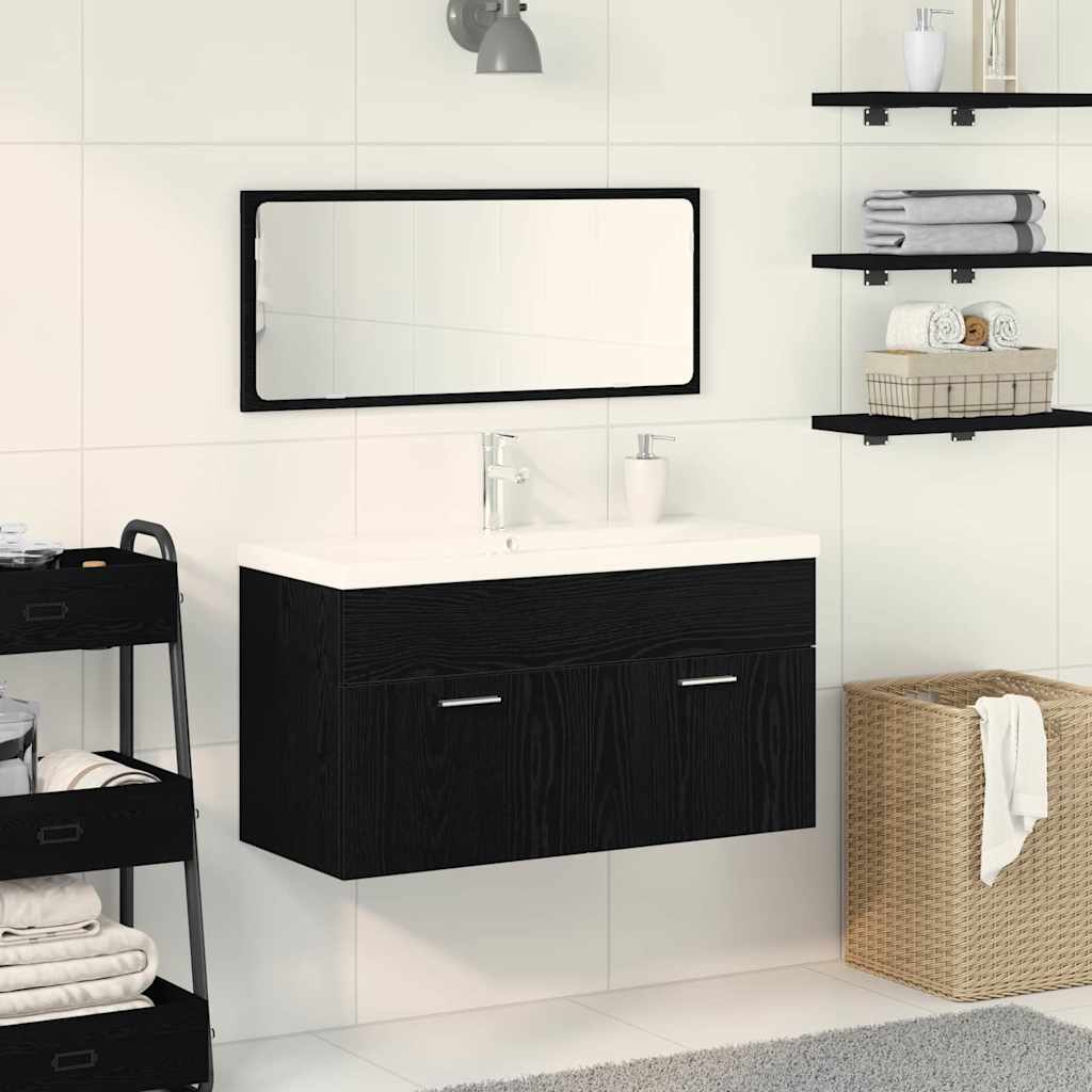 Bathroom Furniture Set Veggmontert 3 pcs Svart Eik 90x38.5x46cm