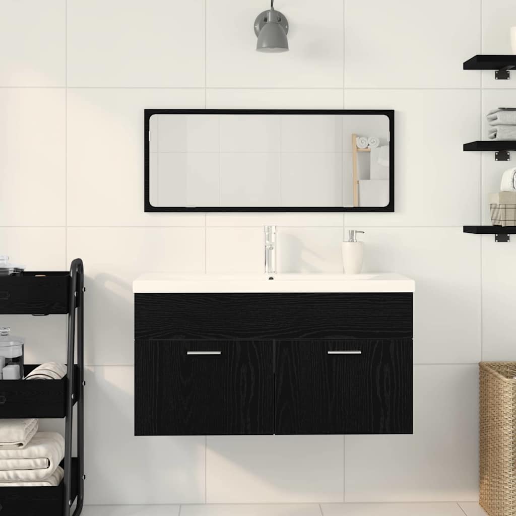 Bathroom Furniture Set Veggmontert 3 pcs Svart Eik 90x38.5x46cm
