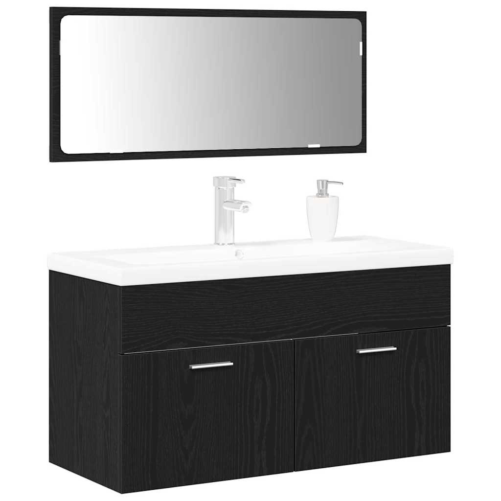 Bathroom Furniture Set Veggmontert 3 pcs Svart Eik 90x38.5x46cm