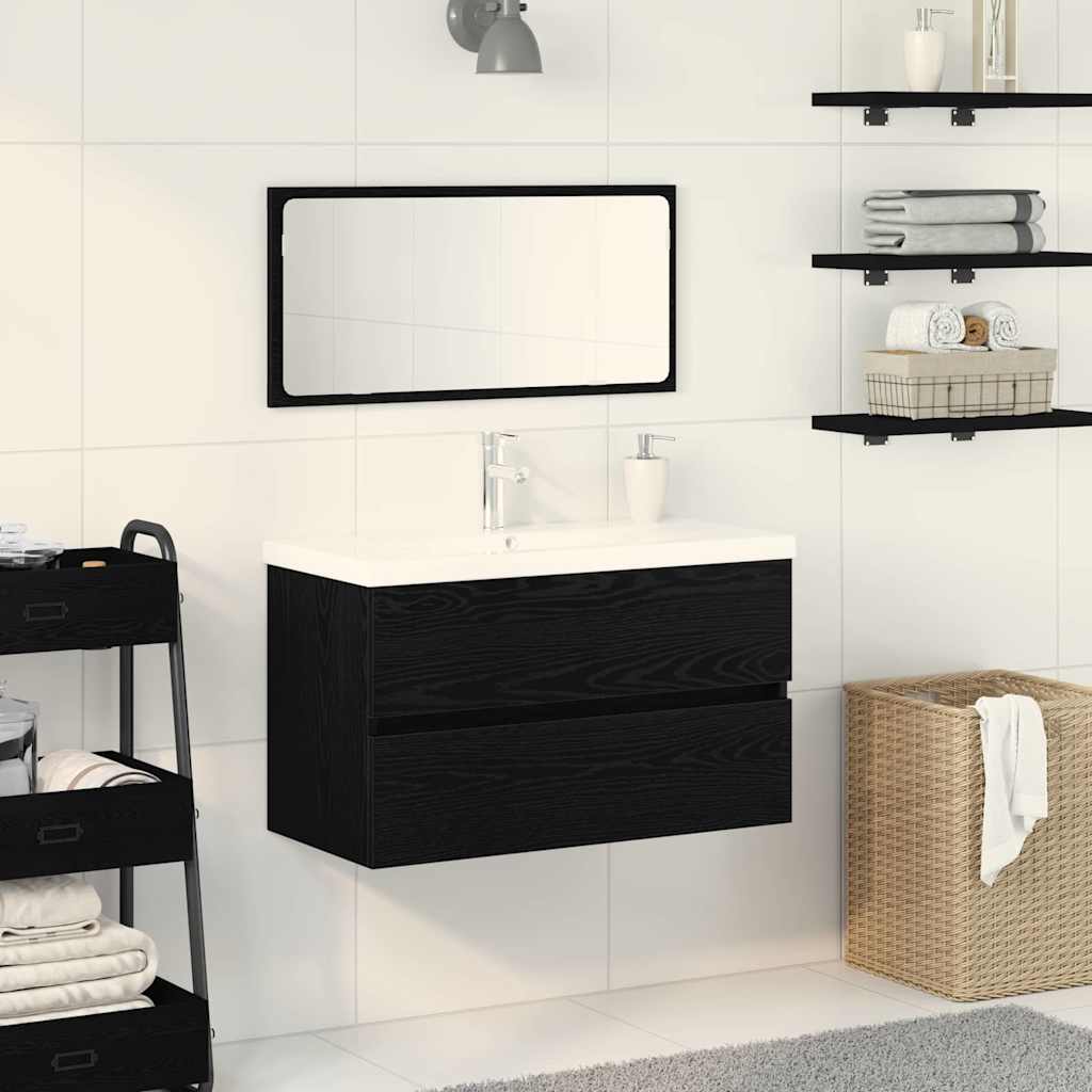 Baderomsinnredningssett 3 pcs Svart eik 80 x 38.5 x 45 cm