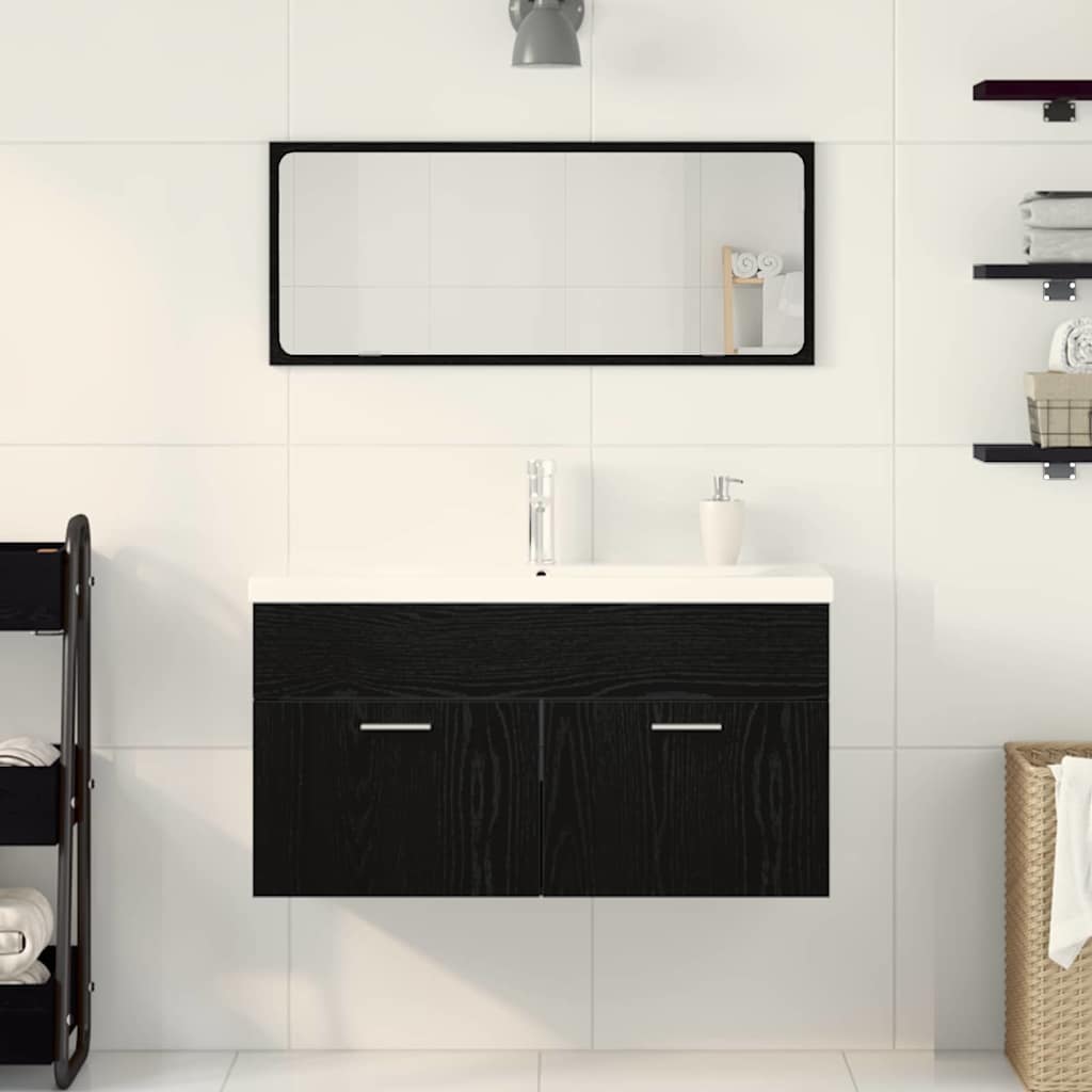 Baderomsinnredningssett 3 pcs Svart Eik 90 x 38.5 x 46 cm