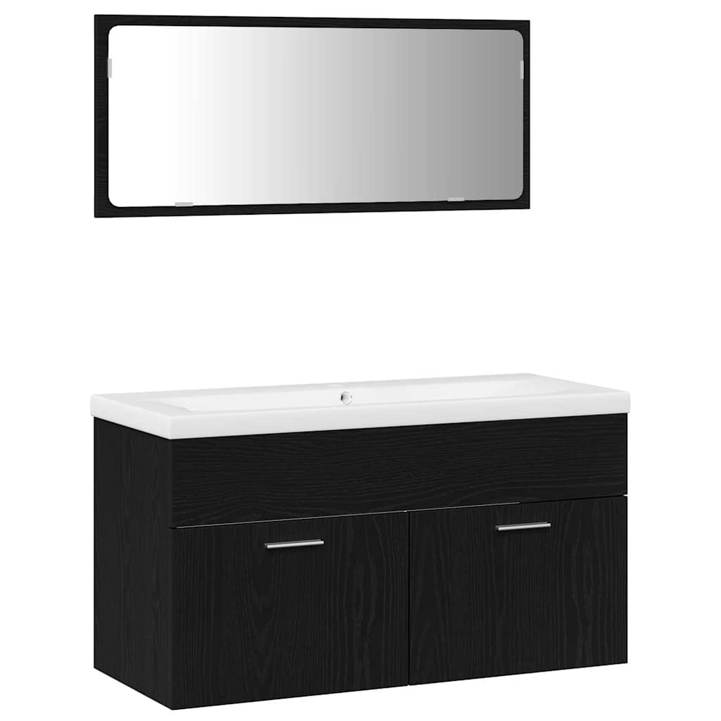 Baderomsinnredningssett 3 pcs Svart Eik 90 x 38.5 x 46 cm