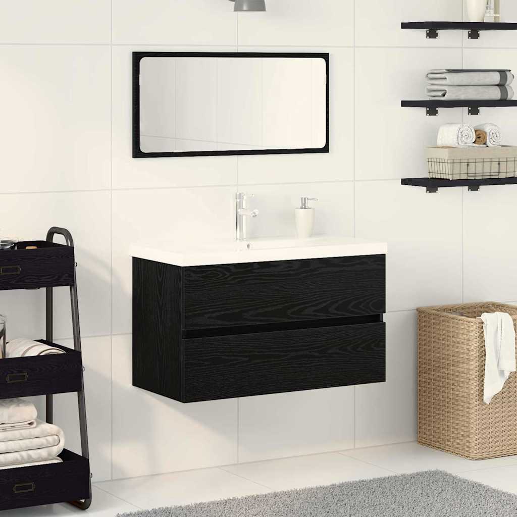 Baderomsinnredningssett 3 pcs Svart eik 80 x 38.5 x 45 cm