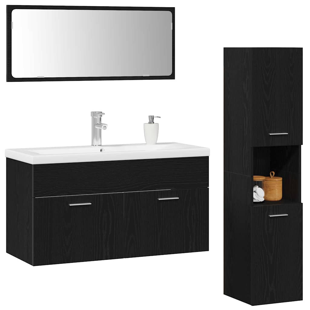 Bademøbelsett 4 pcs Svart Eik 90 x 38.5 x 46 cm Konstruert tre