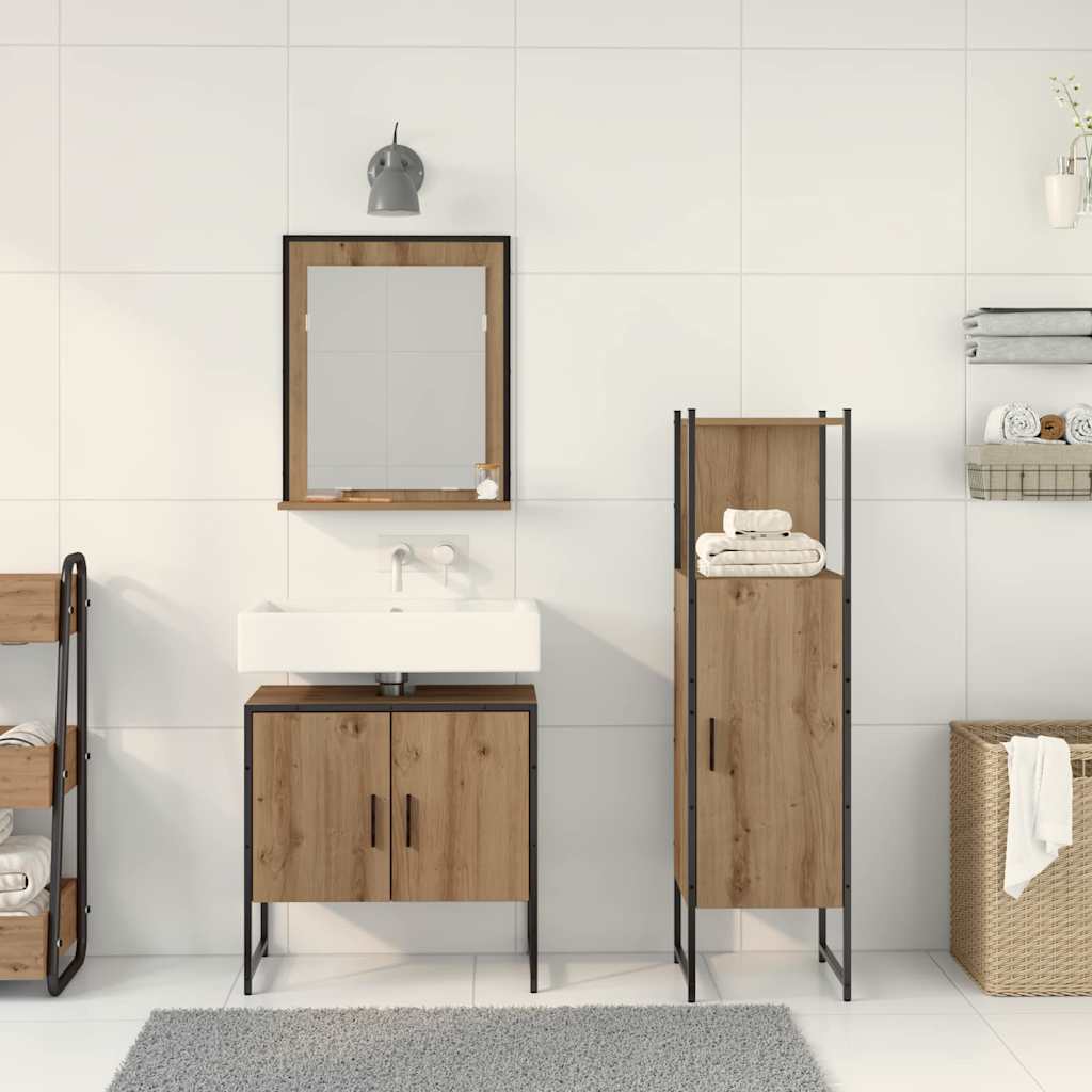 Baderomsinnredningssett med hylle 3 pcs Brun Konstruert tre