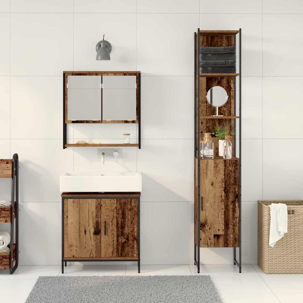Baderomsinnredningssett med hylle 3 pcs Brun Konstruert tre
