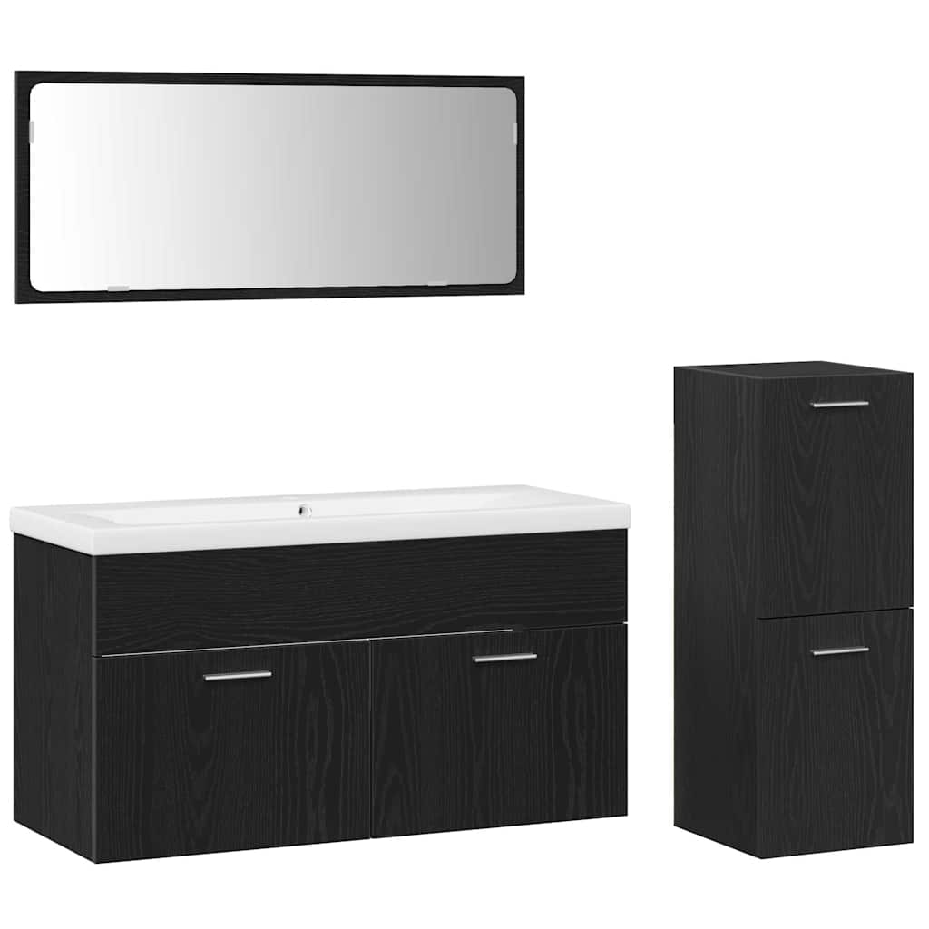 Bademøbelsett 4 pcs Svart Eik 91 x 39.5 x 46 cm Konstruert tre